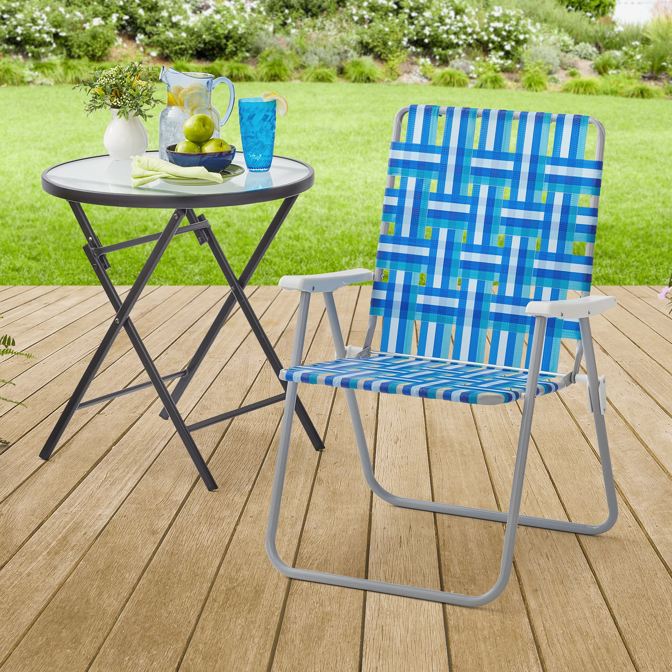 Mainstays Folding High Back  Chair, Multi Blue