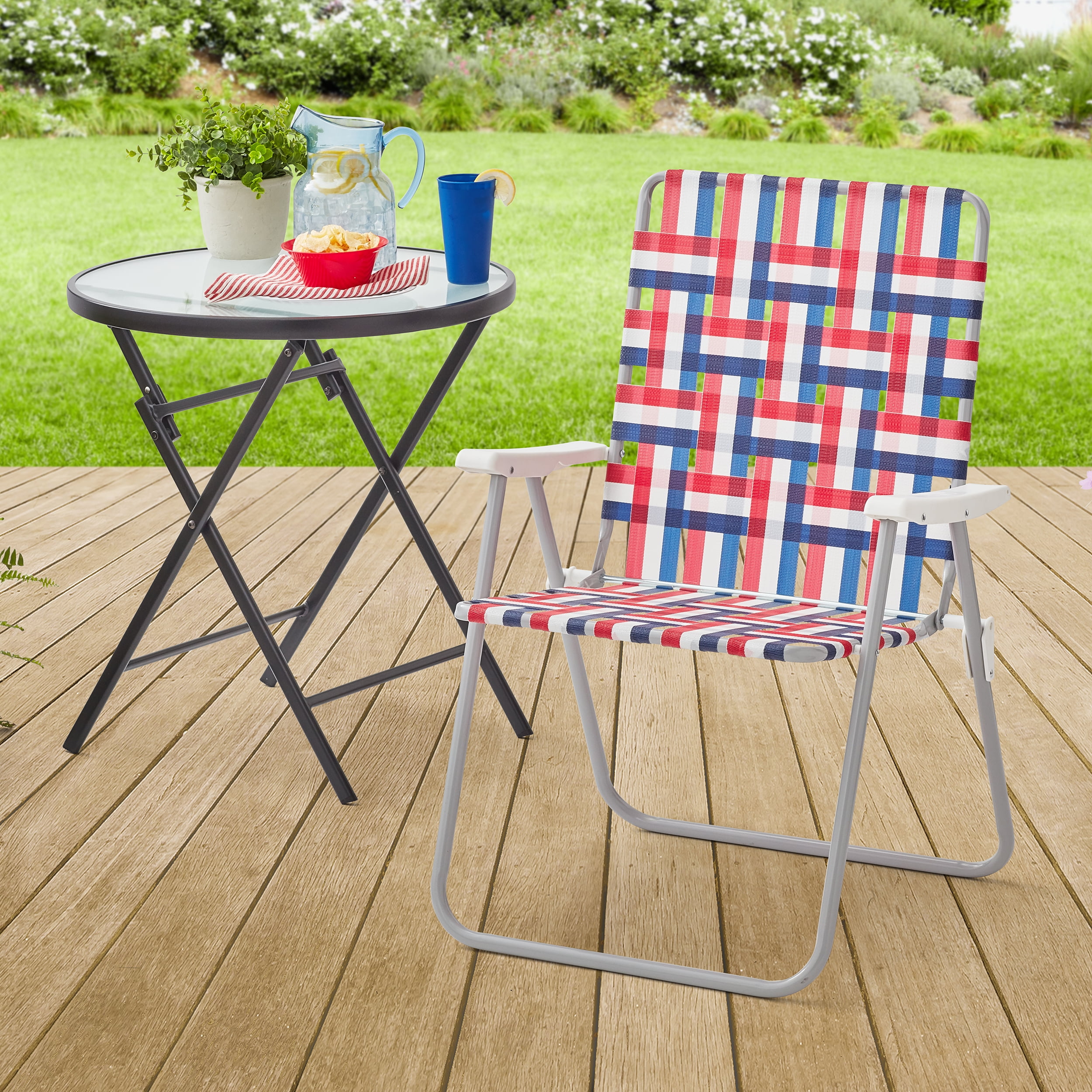 Mainstays Folding High Back  Chair, Red White & Blue