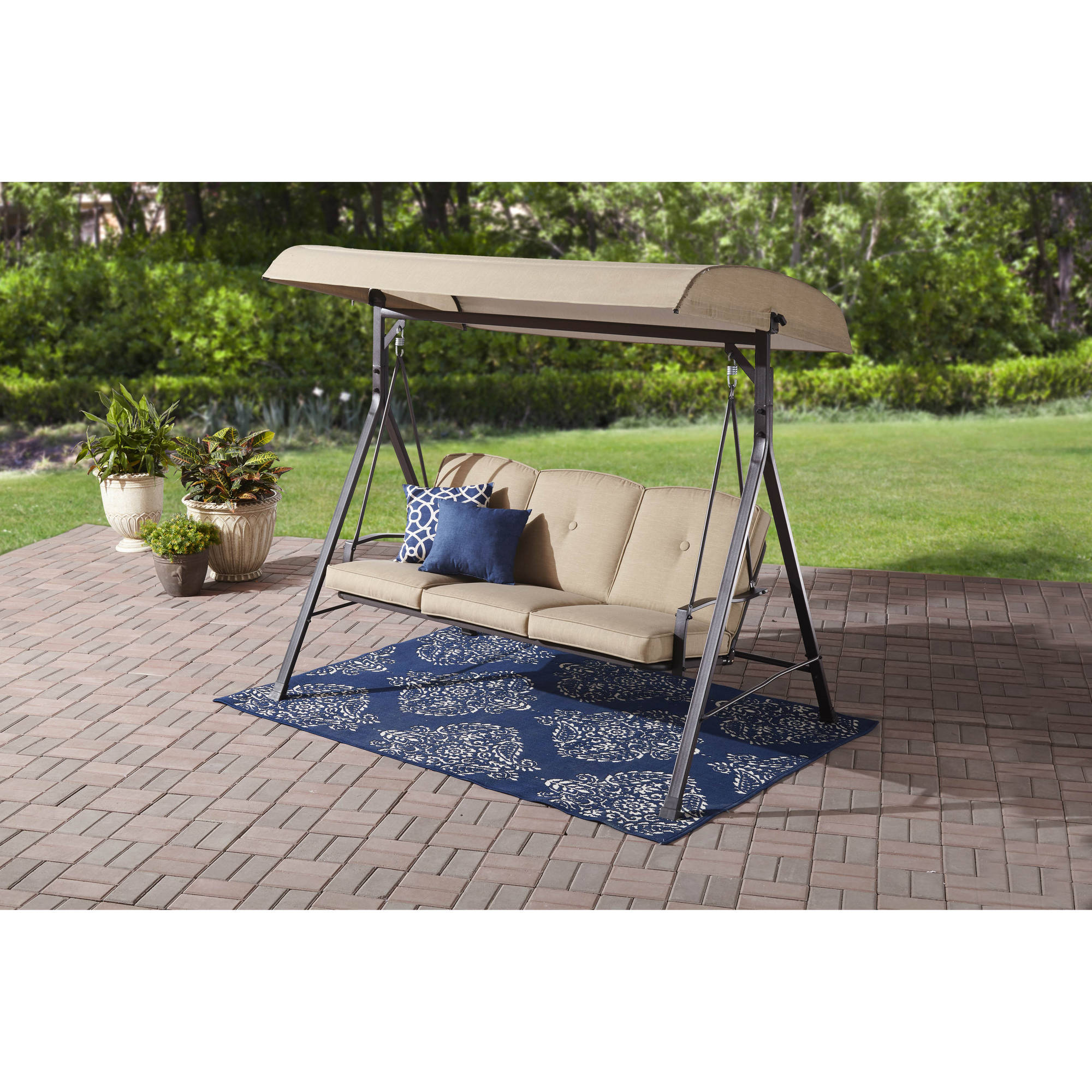 Mainstays Forest Hills 3-Seat Cushion Canopy Porch Swing, Beige - image 1 of 5