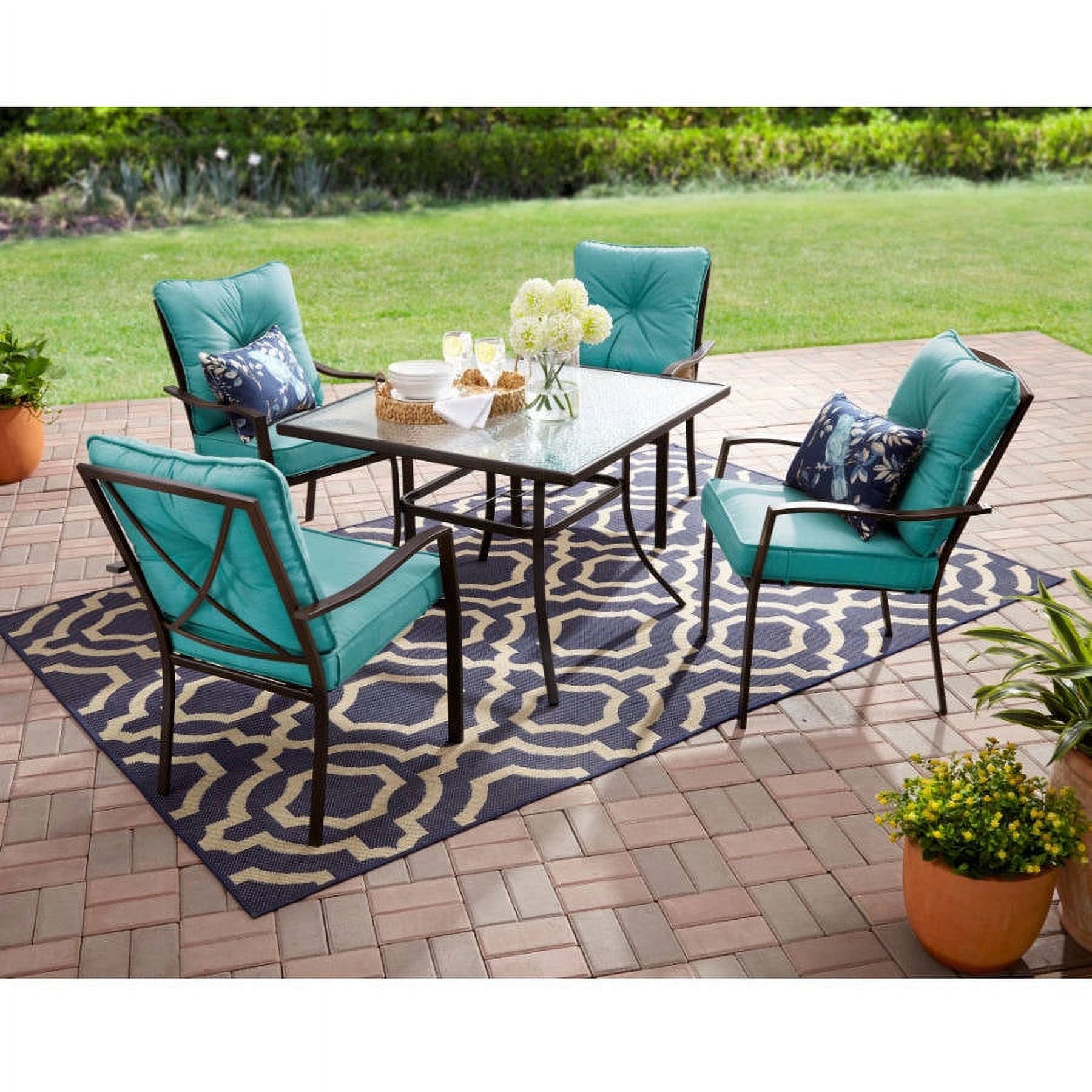 Mainstays Forest Hills Outdoor Patio Dining Set, Cushioned Metal 5 Piece, Teal - image 1 of 13
