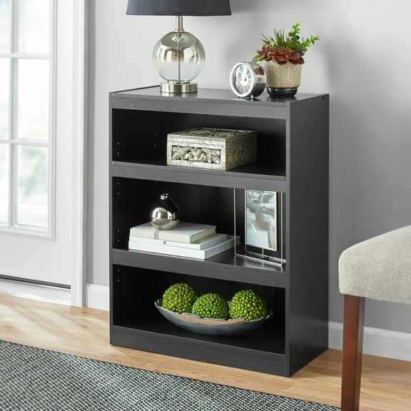 Mainstays Framed 3-Shelf Bookcase with Adjustable Shelves, True Black Oak