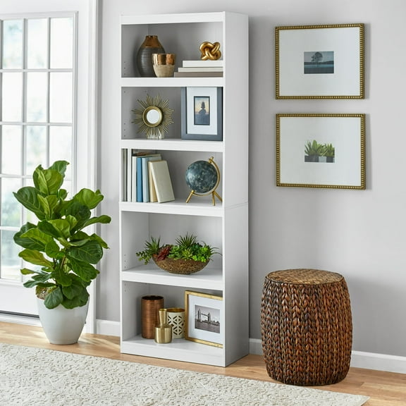 Mainstays Framed 5-Shelf Bookcase with Adjustable Shelves, White