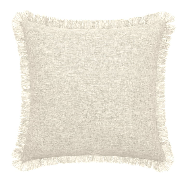 Mainstays Frayed Edge Decorative Throw Pillow, 18x18, Beige