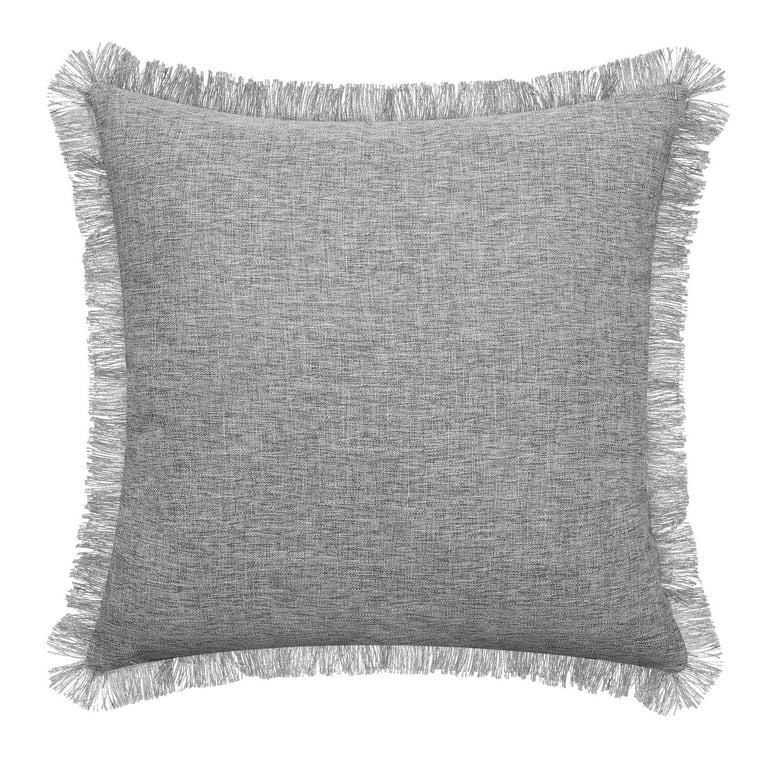 Mainstays Frayed Edge Decorative Throw Pillow, 18x18, Grey