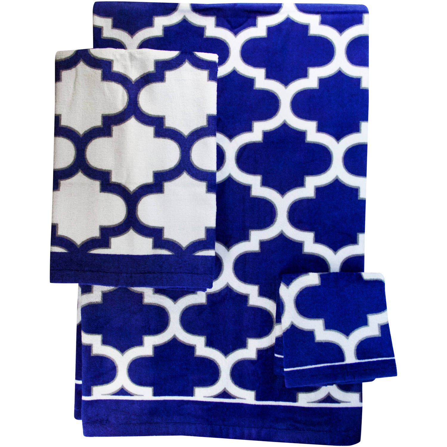 Mainstays Fretwork Navy & White Towel, 1 Each - image 1 of 2