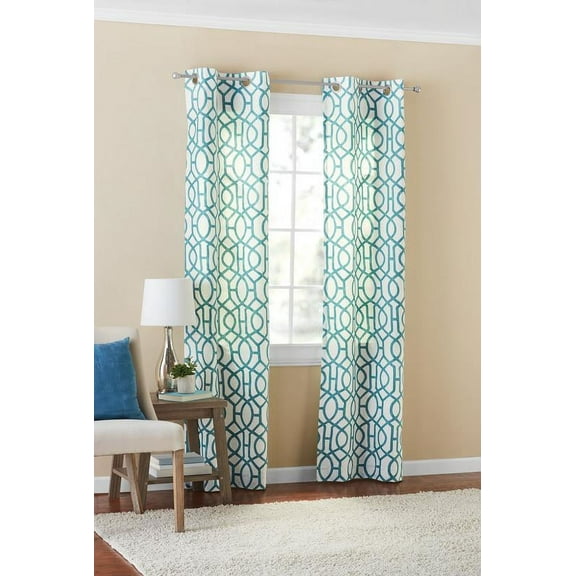 Mainstays Fretwork Window Curtain Panel Pair, 60" x 84", Blue