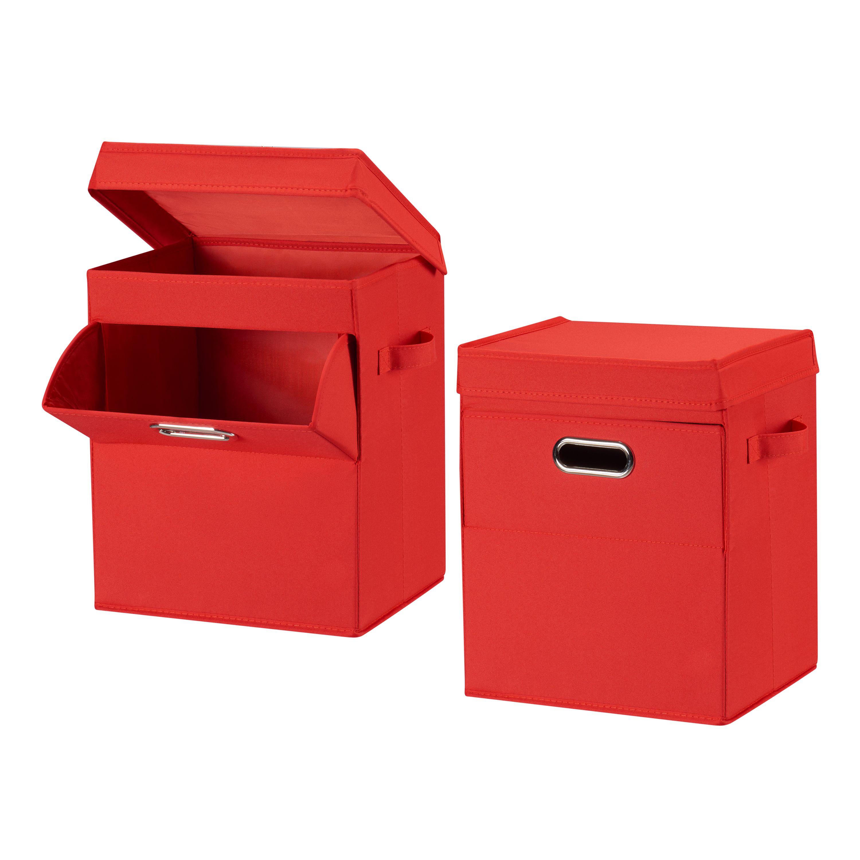 Mainstays Front Loading Stackable Laundry Hamper with Lid, Red, 2 Pack - image 1 of 4