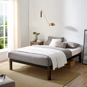 Open Box Mainstays Full 14" Metal Platform Bed Frame with Wood Slats, Storage Space Under Frame, No Box Spring Required, Black/Wood
