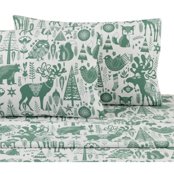 Mainstays Full Flannel Sheet Set, Forest Friends