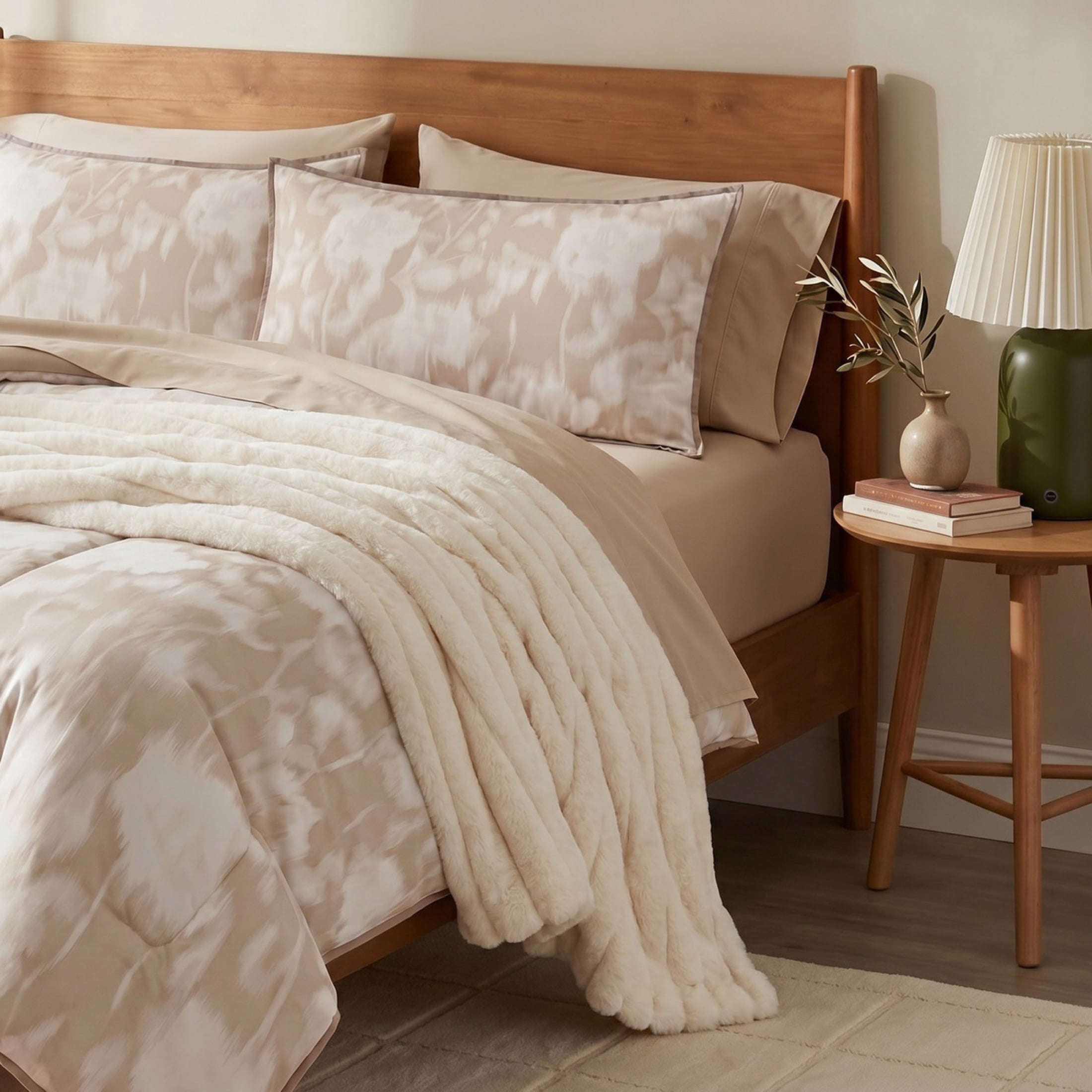 Mainstays Blurred Rose 3-Piece Beige Comforter Set, Full/Queen