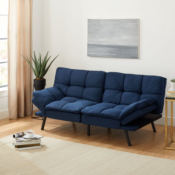 Mainstays Futon Sofa Bed, 72 in Memory Foam, Blue