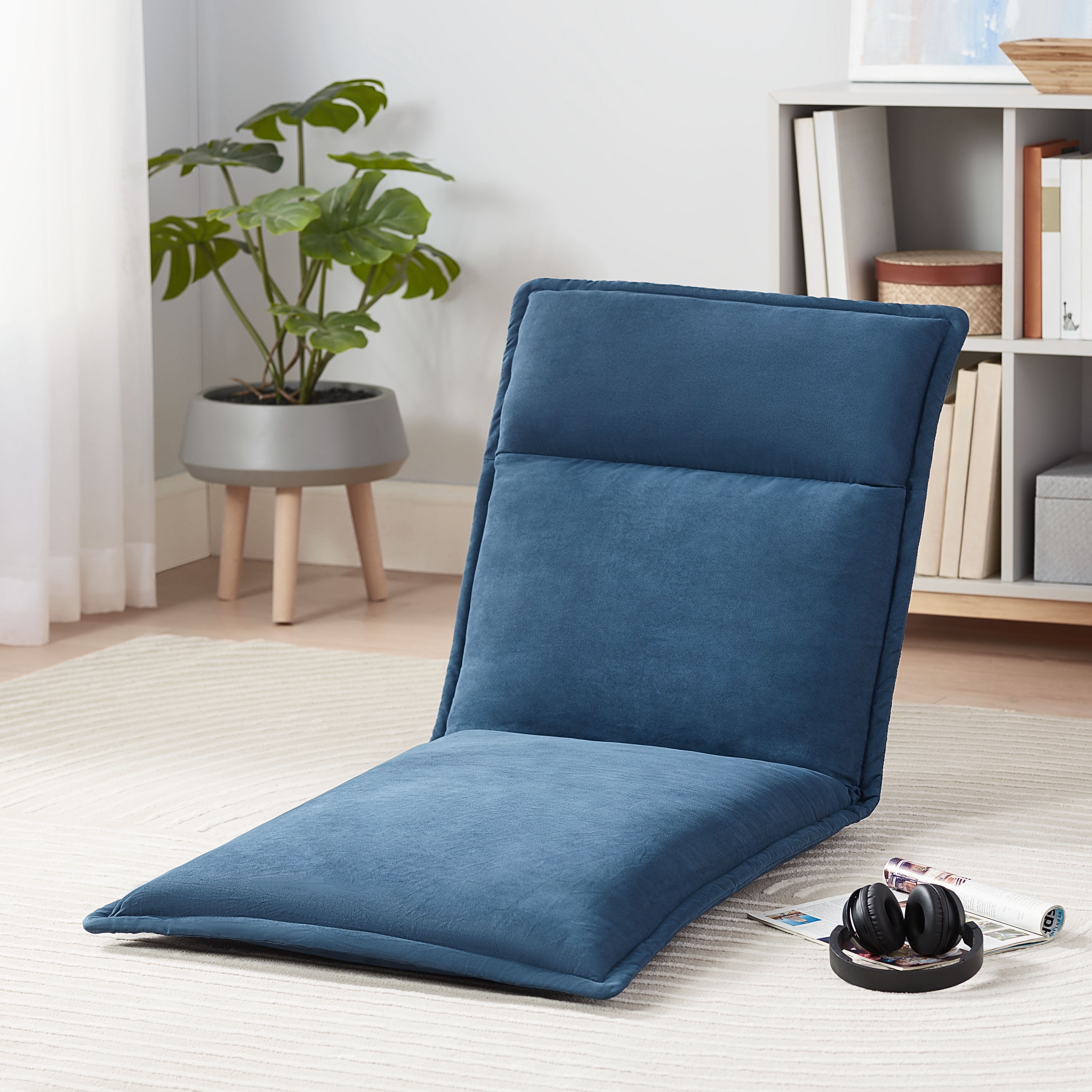 Mainstays Gaming Floor Lounger, Navy Blue, Faux Suede