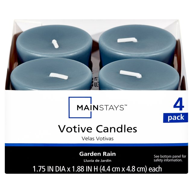 Mainstays Garden Rain Scented Votive Candles, Blue, 4 Count