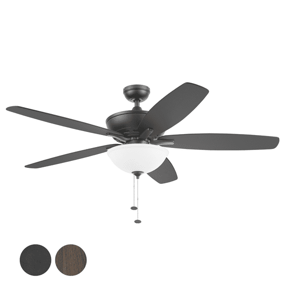 Mainstays & Gardens 60" Black Indoor Ceiling Fan with Light, 5 Blades, Pull Chains & Reverse Airflow