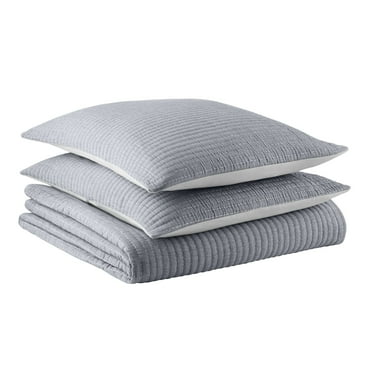 Mainstays Garment Wash Adult Matelasse Grey Cotton Quilt, Full/Queen - Reversible