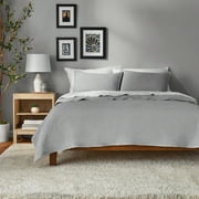 Mainstays Garment Washed Stripe Quilt, Full/Queen, Silver Grey, Soft Microfiber Bedding