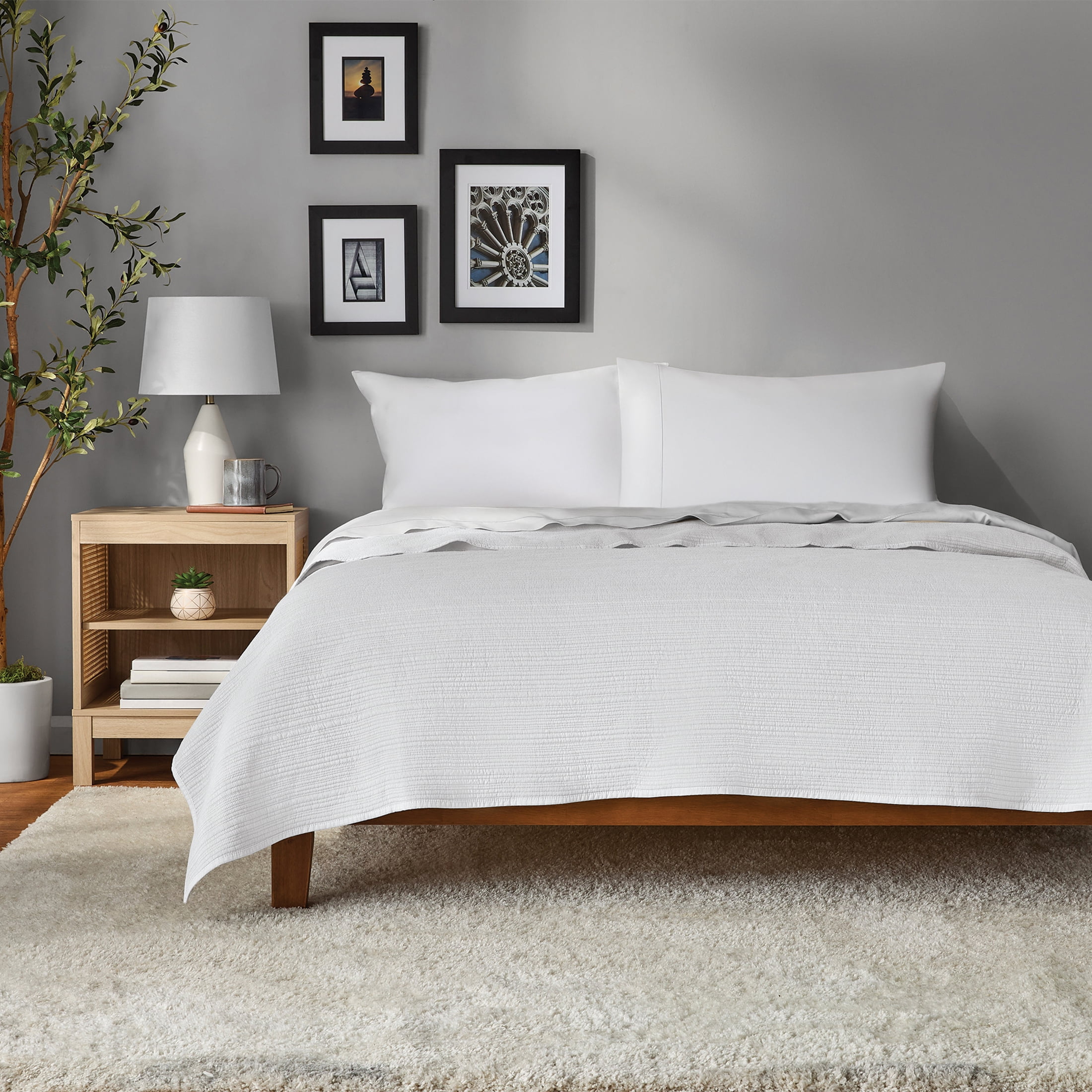 Mainstays Garment Washed Stripe Quilt, King, White, Soft Microfiber Bedding