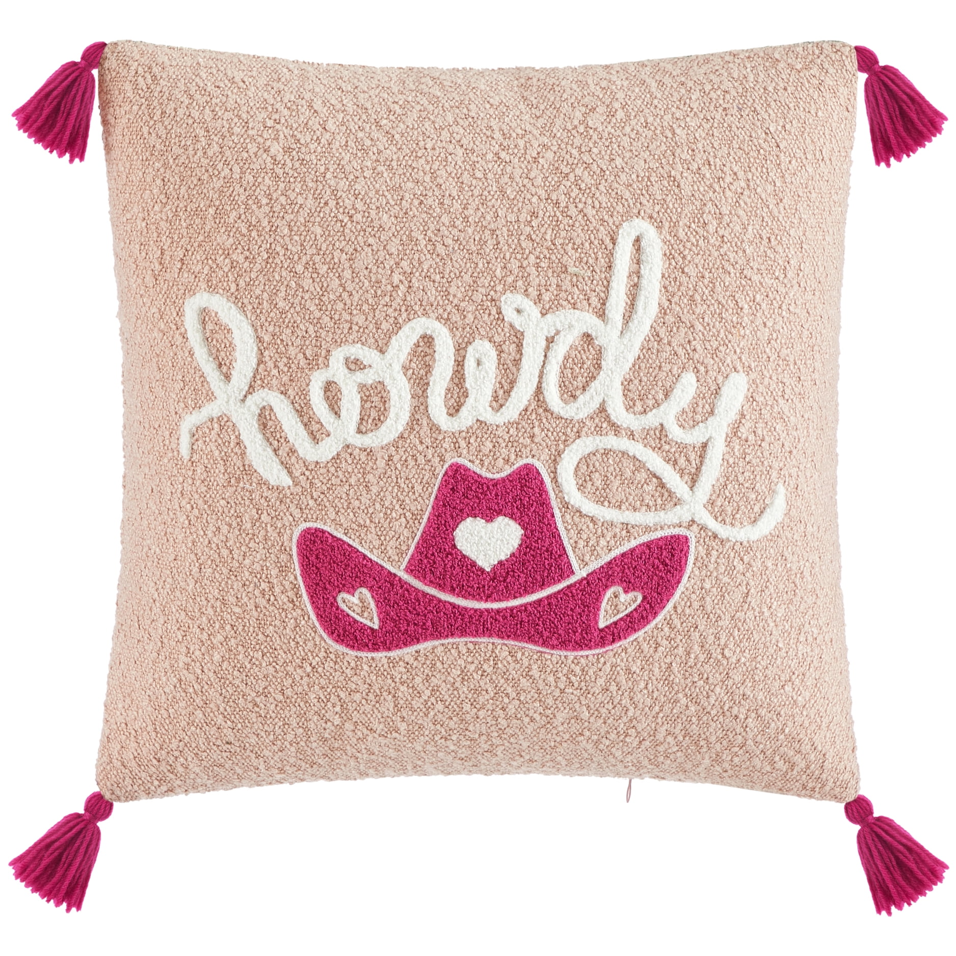 Mainstays 'Howdy' Pink Tasseled Decorative Pillow, 16.5" L x 16" W