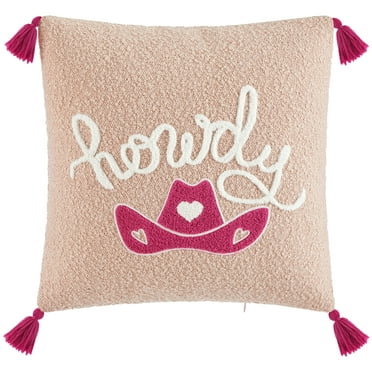 Mainstays 'Howdy' Pink Tasseled Decorative Pillow, 16.5" L x 16" W