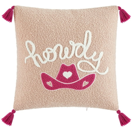 Mainstays 'Howdy' Pink Tasseled Decorative Pillow, 16.5" L x 16" W