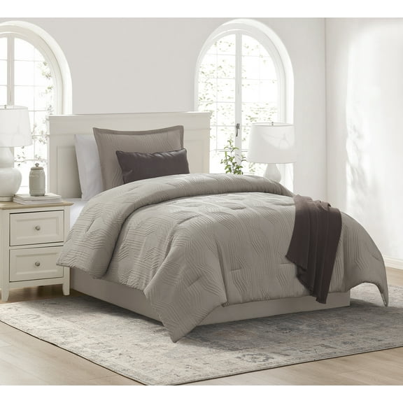 Mainstays Geo 4-Piece Tan Jacquard Comforter Set, Twin/Twin XL