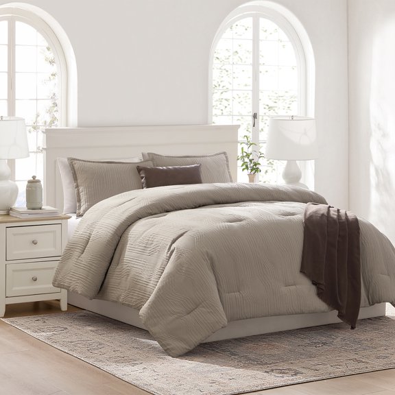 Mainstays Geo 5-Piece Tan Jacquard Comforter Set, King