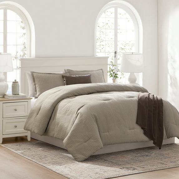 Mainstays Geo 5-Piece Tan Jacquard Comforter Set, King