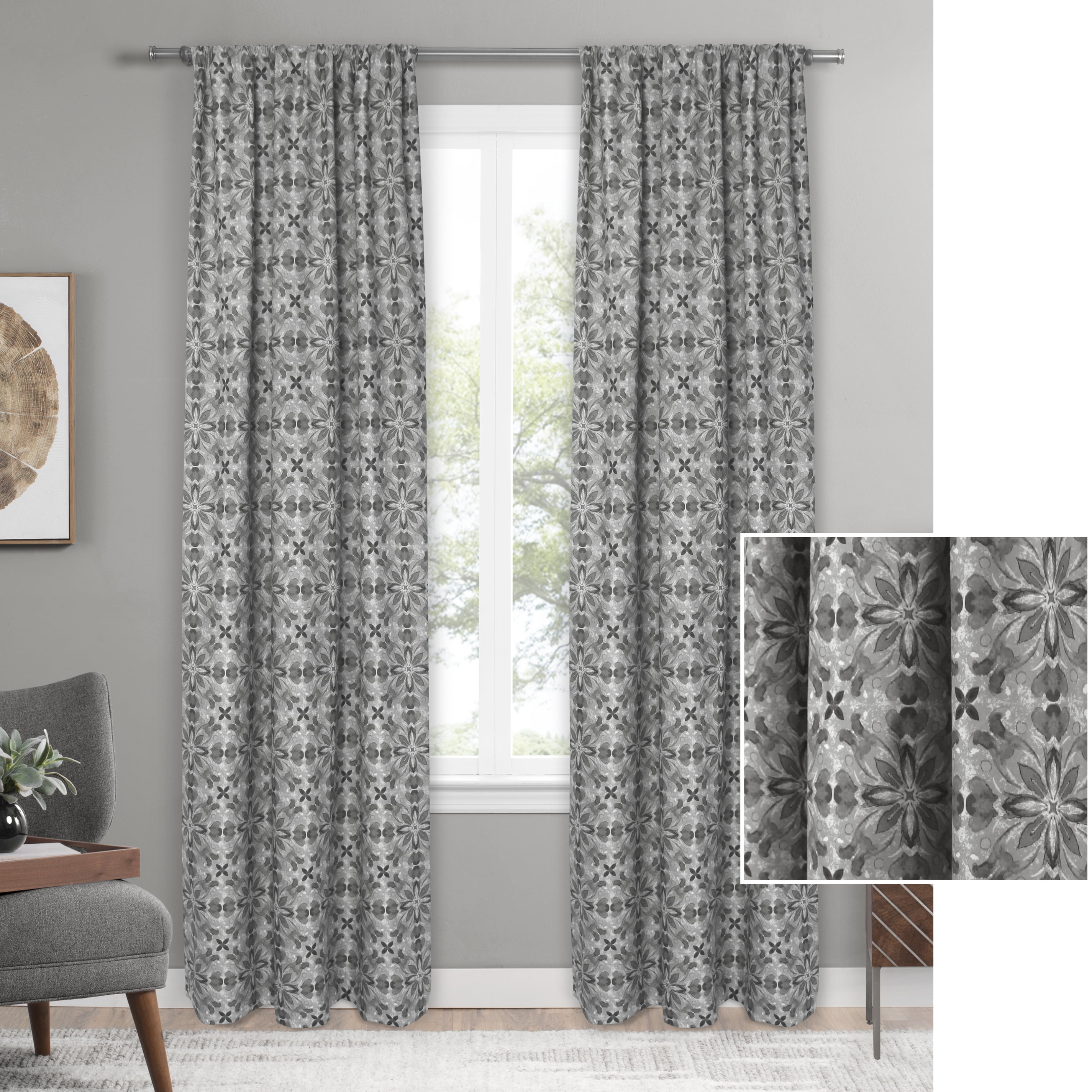 Mainstays Geo Floral Single Blackout Curtain Panel