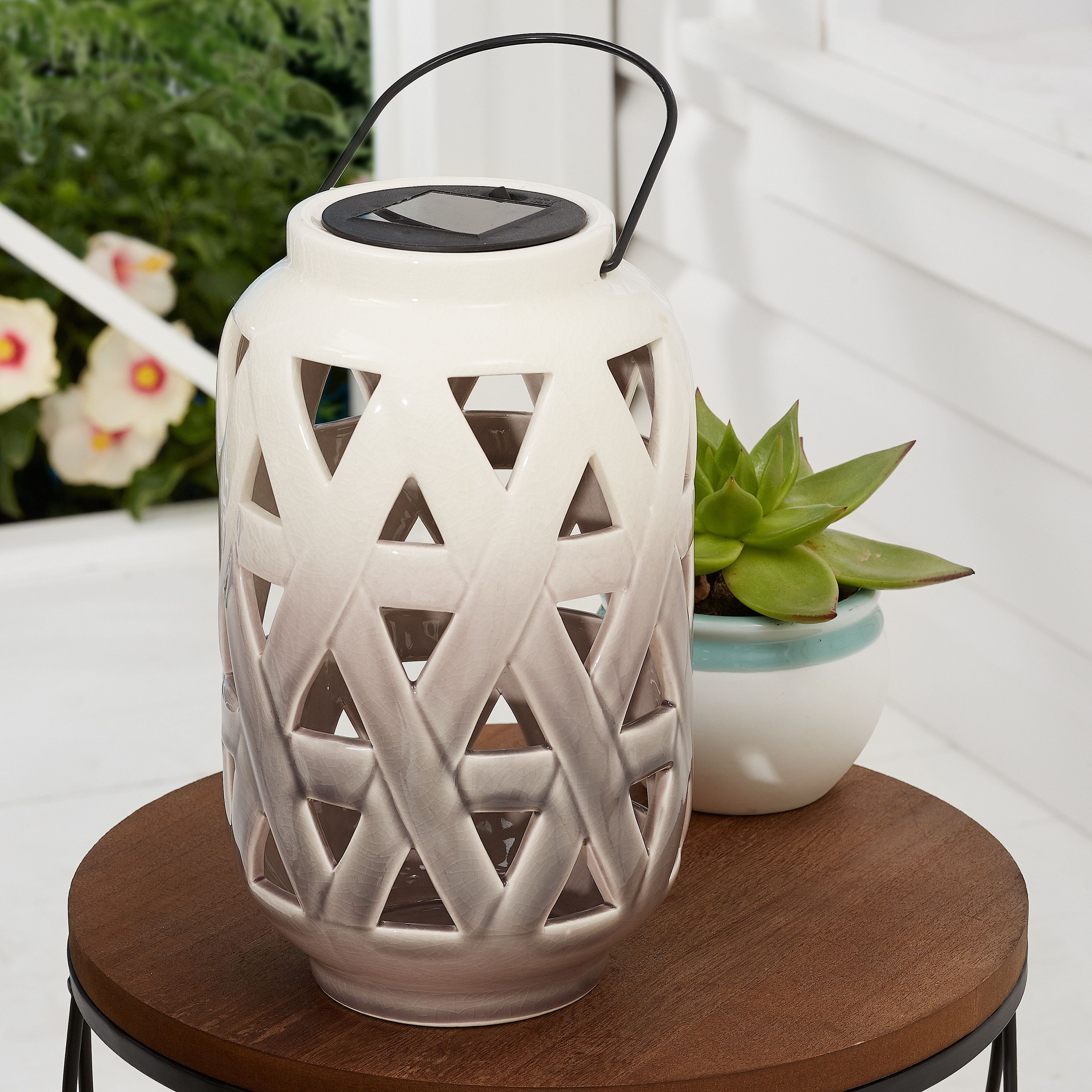 Mainstays Geo Triangle Solar Powered Ceramic Lantern