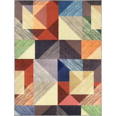 Mainstays Geometric Blocks Multi-Colored, Indoor Area Rug, 4'11" x 6'6"