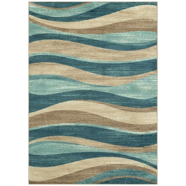 Mainstays Geometric Blue Brown Waves Indoor Area Rug, 5' x 7'