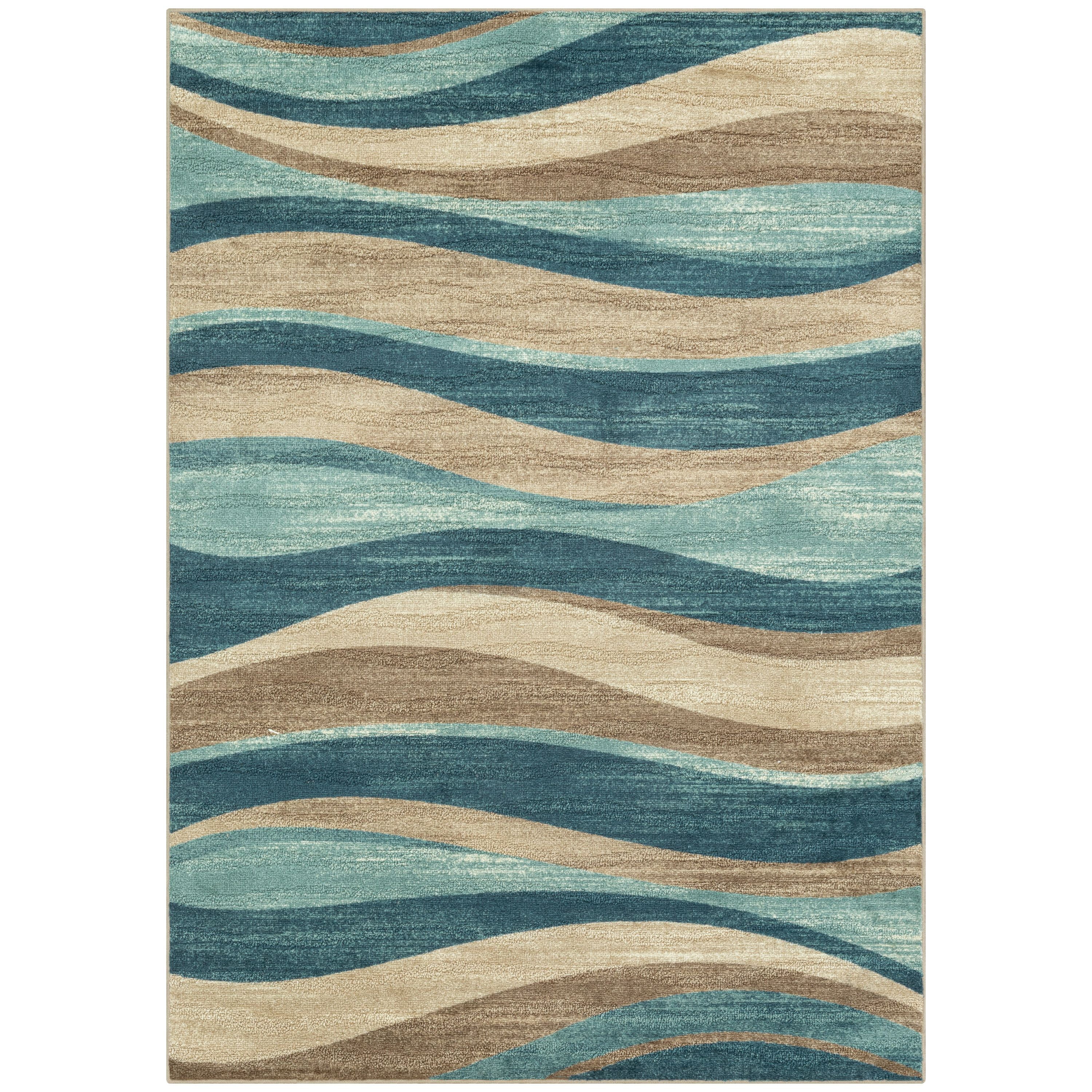Mainstays Geometric Blue Brown Waves Indoor Area Rug, 7' x 10