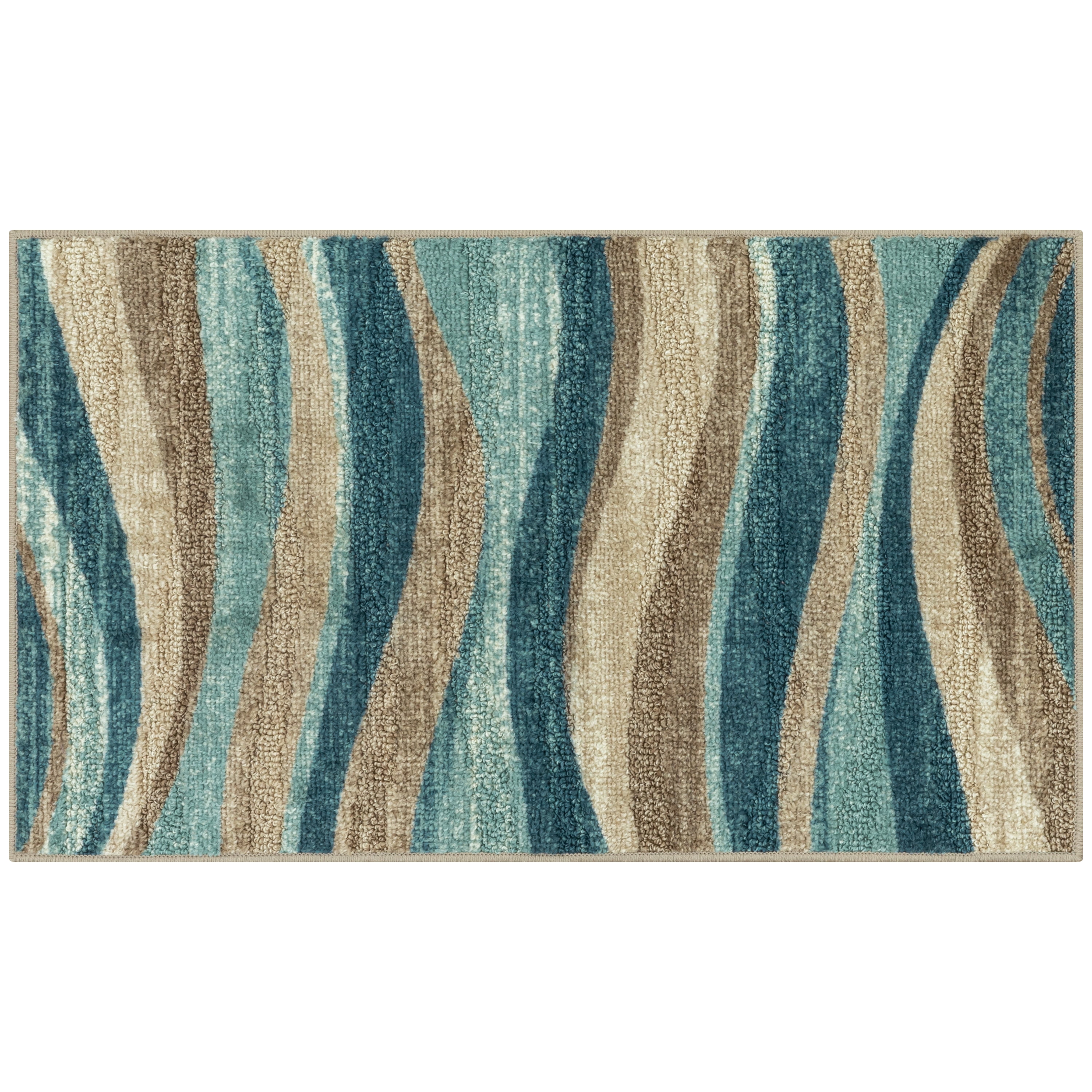Mainstays Geometric Blue Brown Waves Indoor Entryway Area Rug, 1'8"x2'10"