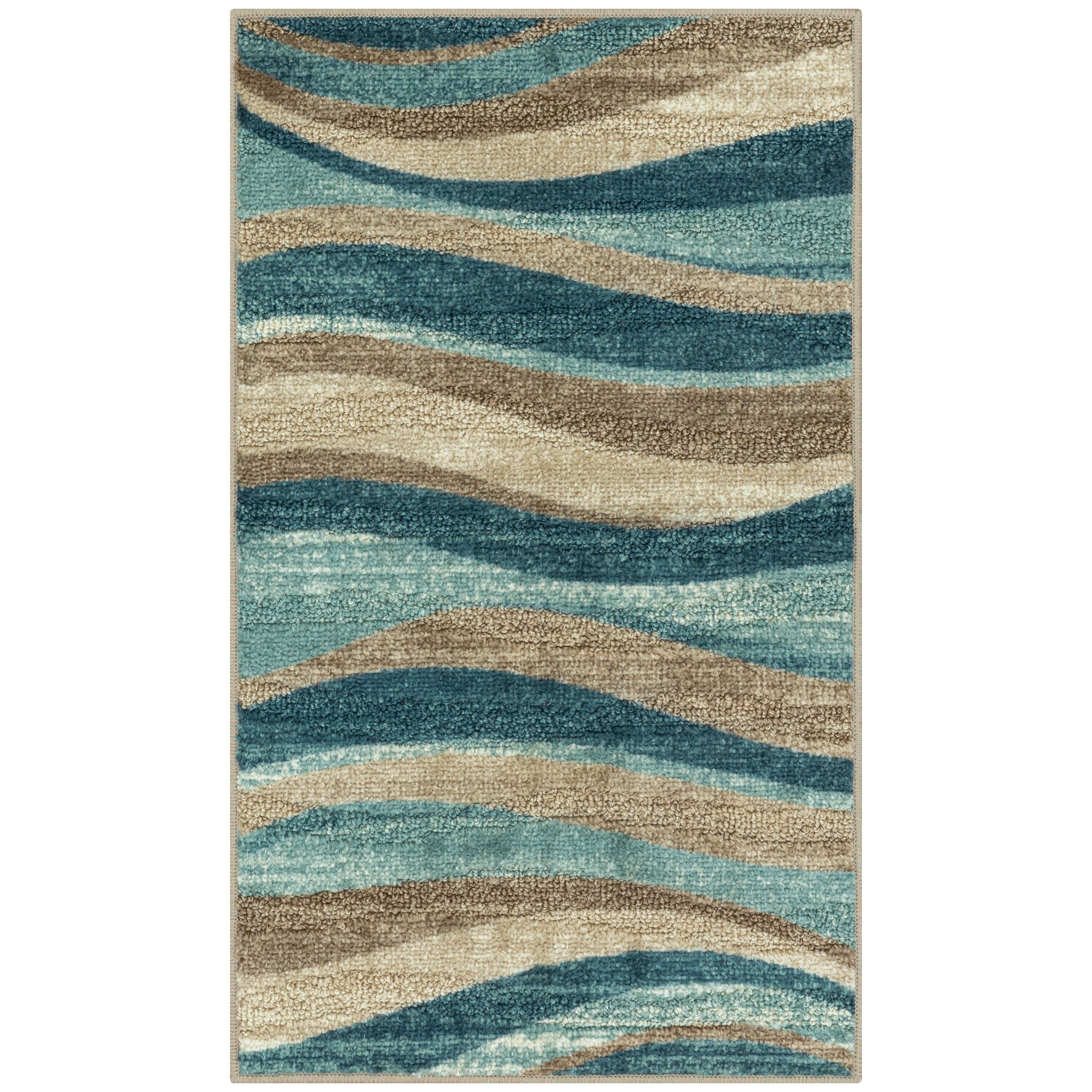 Mainstays Geometric Blue Brown Waves Indoor Entryway Area Rug, 1'8"x2