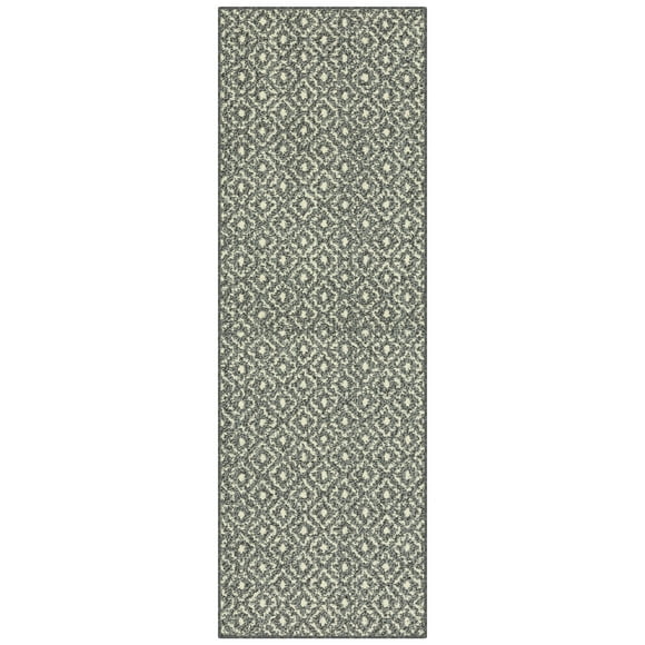 Mainstays Geometric Diamond Black Tonal Olefin Indoor Runner Rug, 1'8"x5', Skid-Resistant