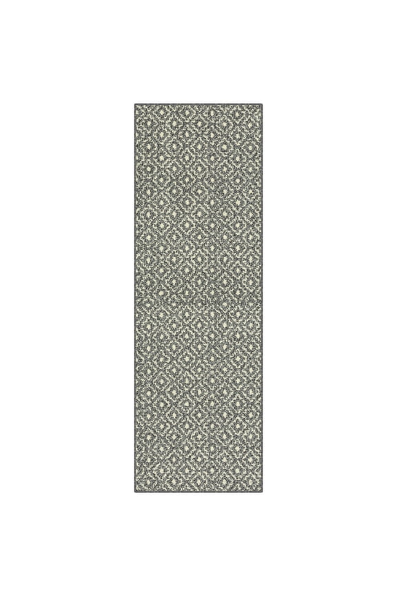 Geometric Diamond Black Tonal Olefin Indoor Runner Rug, 1'8"x5', Skid-Resistant