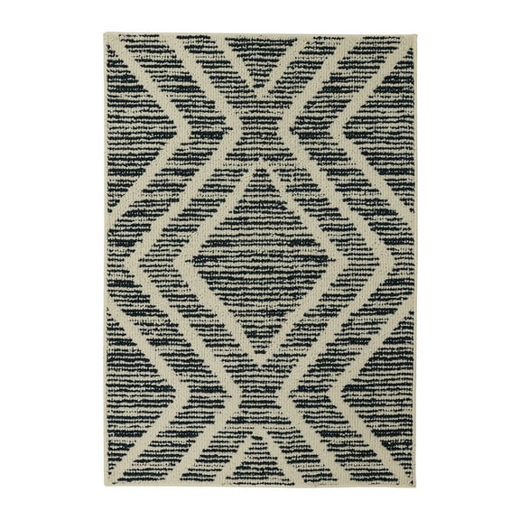 Mainstays Geometric Polyester Indoor Scatter Rug, Blue and White, 30 x 45