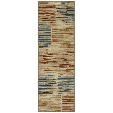 Mainstays Geometric Polyester Multi-Color Stripe Blocks Indoor Hallway Runner Rug, 2'x6'