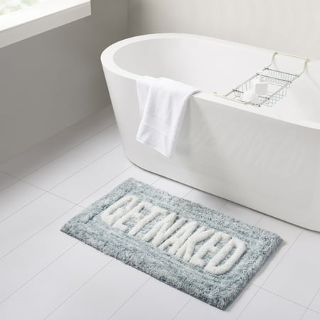 Mainstays Get Naked Typography Teal Polyester Bath Rug, 20” x 32"