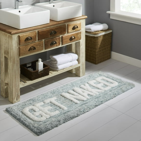 Mainstays Get Naked Typography Teal Polyester Bath Rug, 24" x 60”