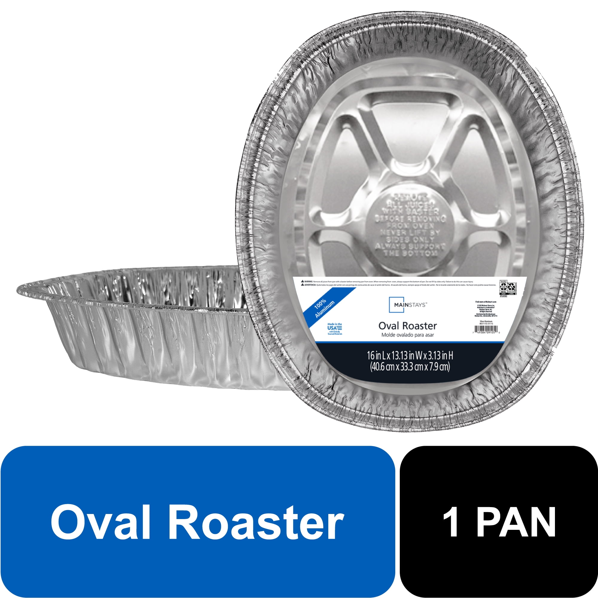 Mainstays Giant Oval Rack Roaster, 16\" x 13.13\" x 3.13\" Aluminum Pan