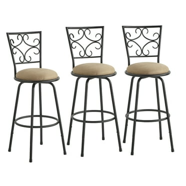 Mainstays Gillian Adjustable Height Swivel Barstool, Black/Tan, Set of 3