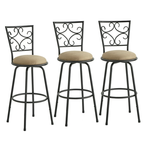 Mainstays Gillian Adjustable Height Swivel Barstool, Black/Tan, Set of 3