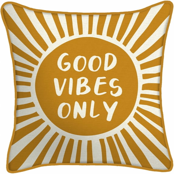 Mainstays Good Vibe Only Reversible Outdoor Throw Pillow, 16", Orange Novelty and Medallion