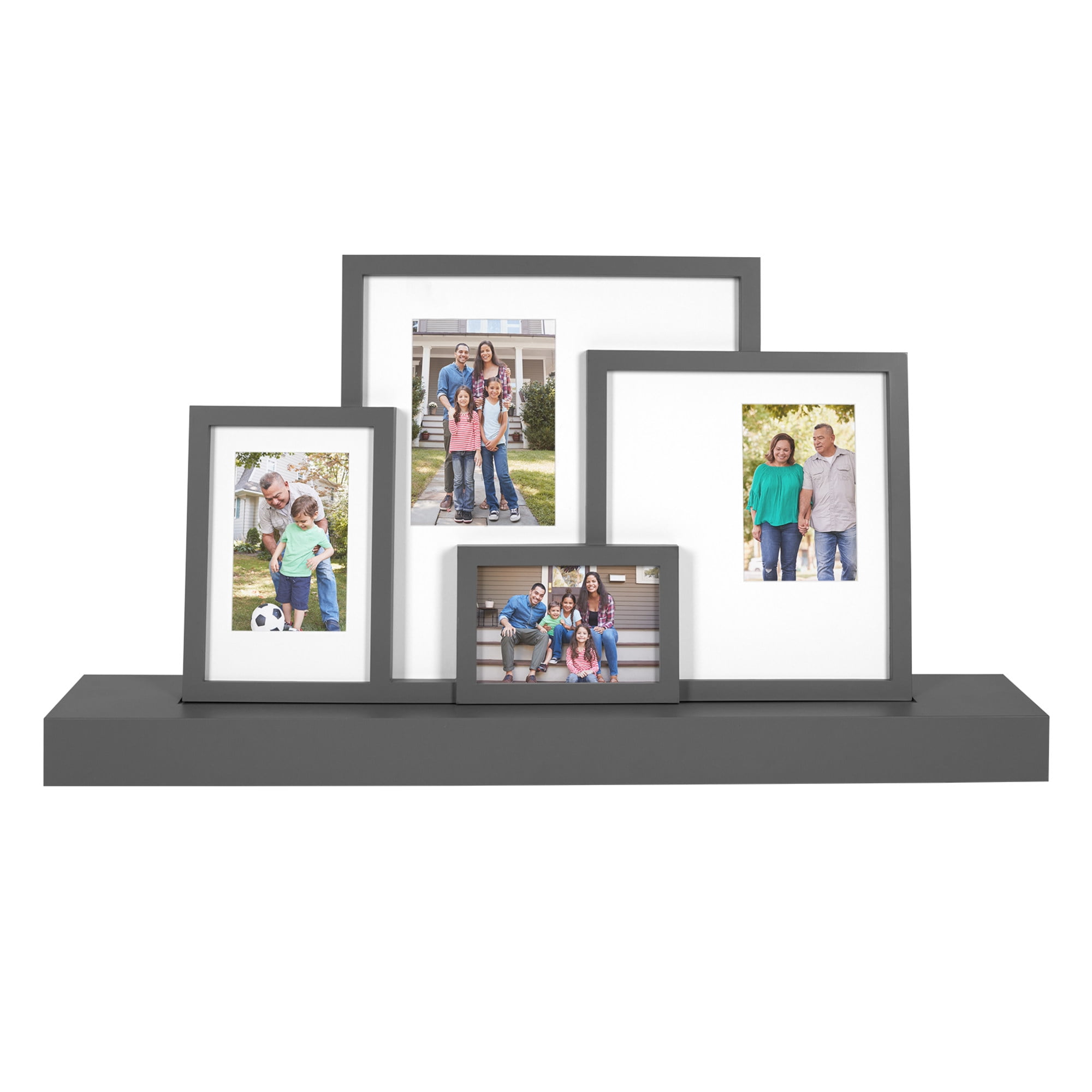 Mainstays Gray Floating Shelf with 4Opening Collage Picture Frame