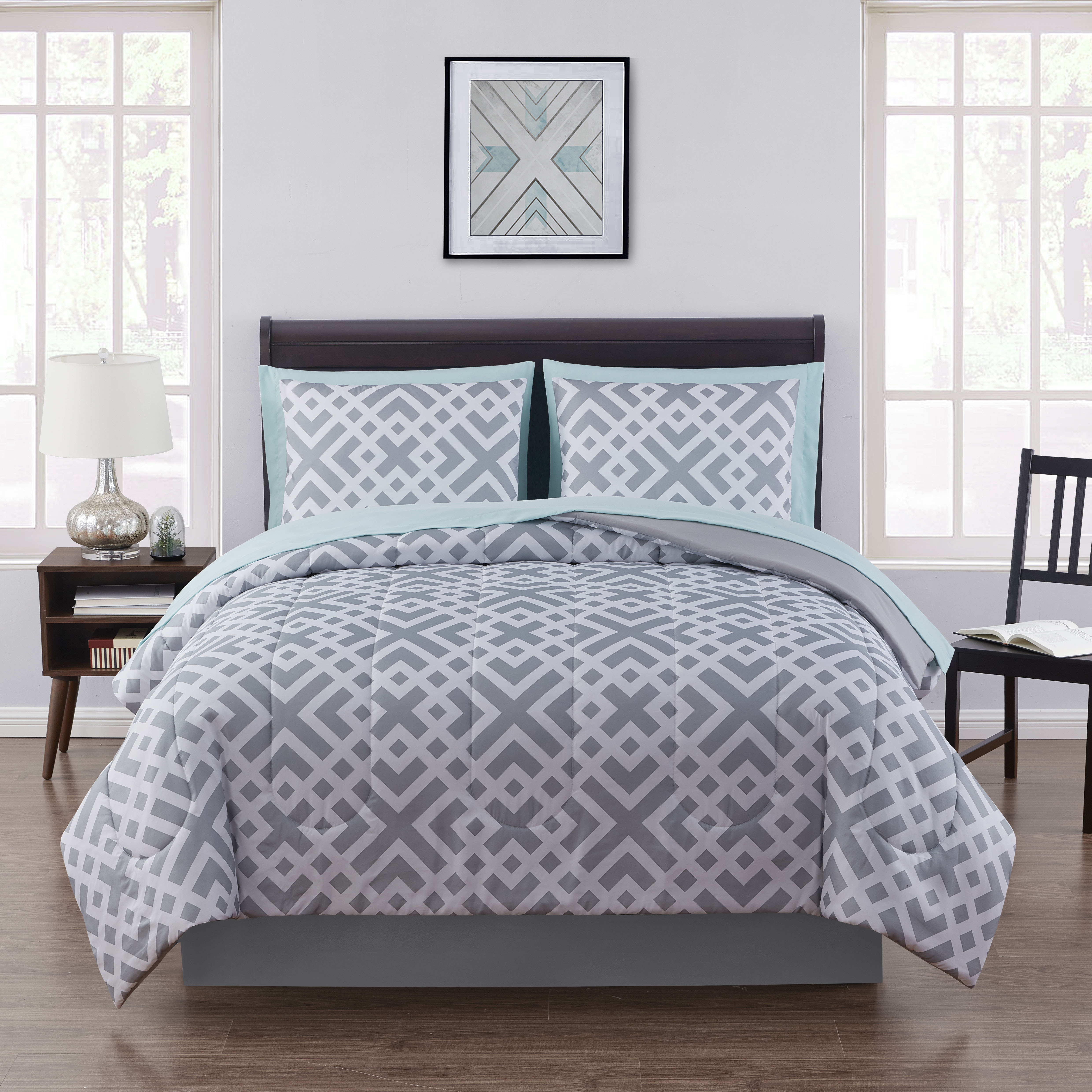 Mainstays Gray Geometric 6 Piece Bed in a Bag Comforter Set with Sheets, Twin/Twin-XL - image 1 of 10