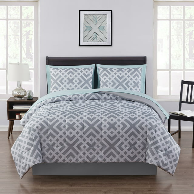 Mainstays Gray Geometric 6 Piece Bed in a Bag Comforter Set with Sheets, Twin/Twin-XL