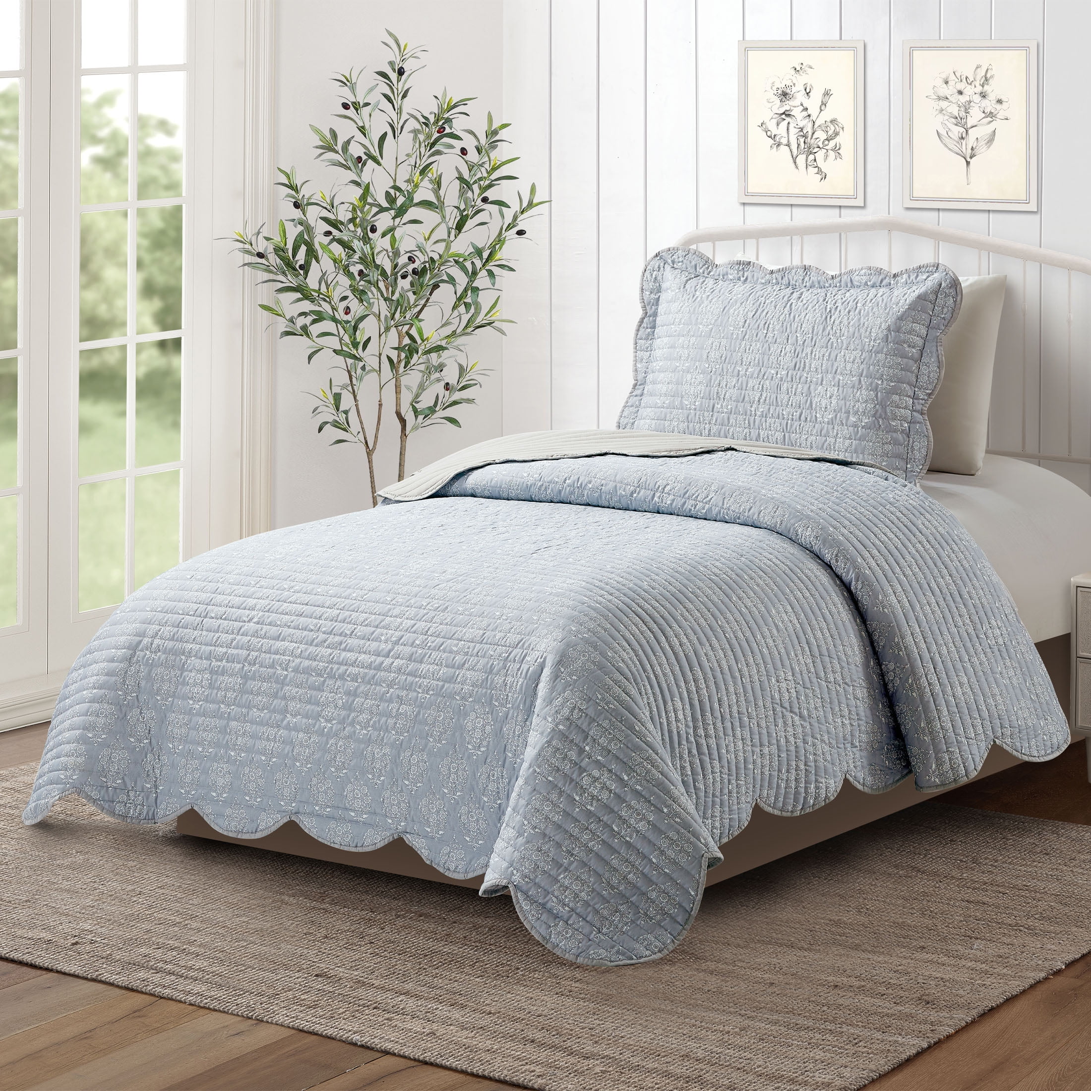 Mainstays Gray Paisley 2-Piece Quilt Set, T/TXL