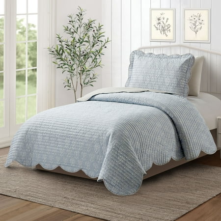 Mainstays Gray Paisley 2-Piece Quilt Set, T/TXL