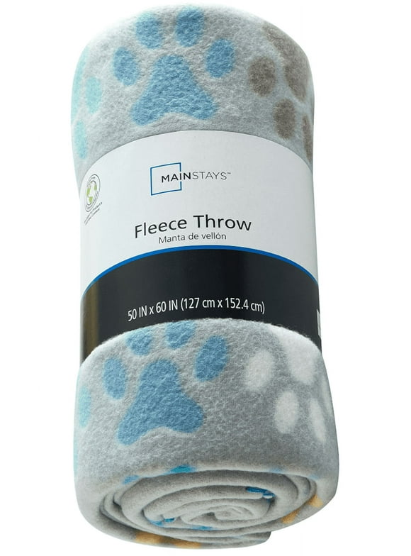 Mainstays Gray Paw Fleece Throw Blanket 50" x 60"